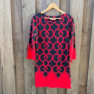 Aryeh dress size L large red navy gray geometric